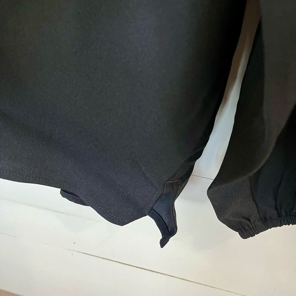 J. Crew Puff Sleeve Satin-Back Crepe‎ Blouse Keyhole Neck Black Large TALL NWT